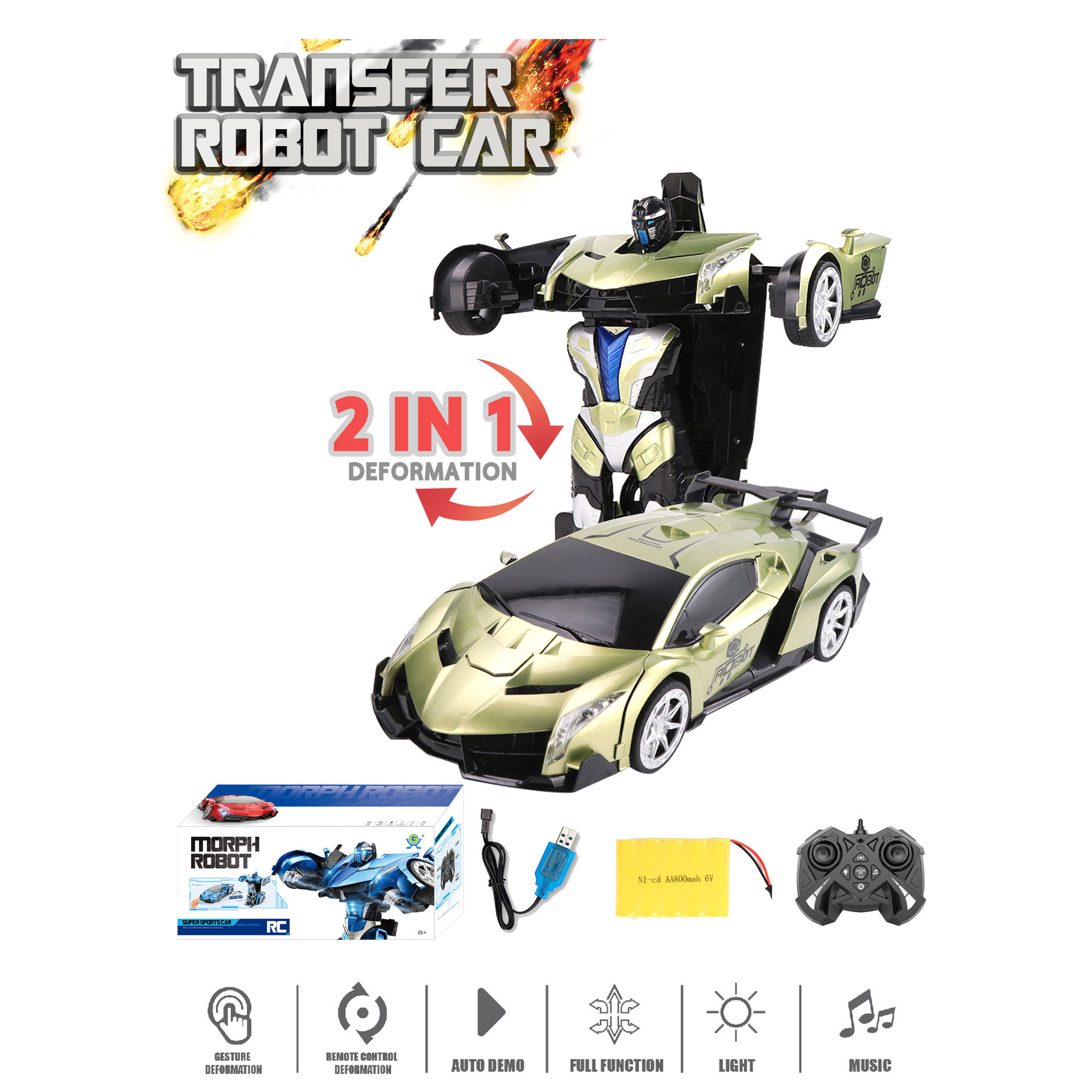 Induction Deformation Remote Control Robot 1:10 Remote Control Toy Machine Car Wireless Remote-Control Automobile Racing Car Children's Toy