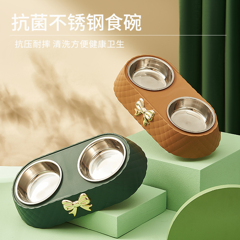 2022 New Pet Bow Bowl Dogs and Cats Drinking Water Double Bowl Affordable Luxury Style Dog Bowl Dog Basin Pet Tableware Wholesale