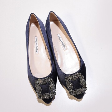 【ruyan vuicr】mb por雪花扣水钻尖头平底鞋女方扣单鞋新娘婚鞋