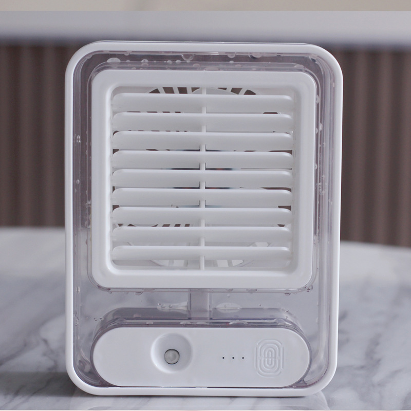 Household Mini Desktop Spray Fan Charging Portable Night Light Fan Refrigeration Humidification Smart Cooling Fan