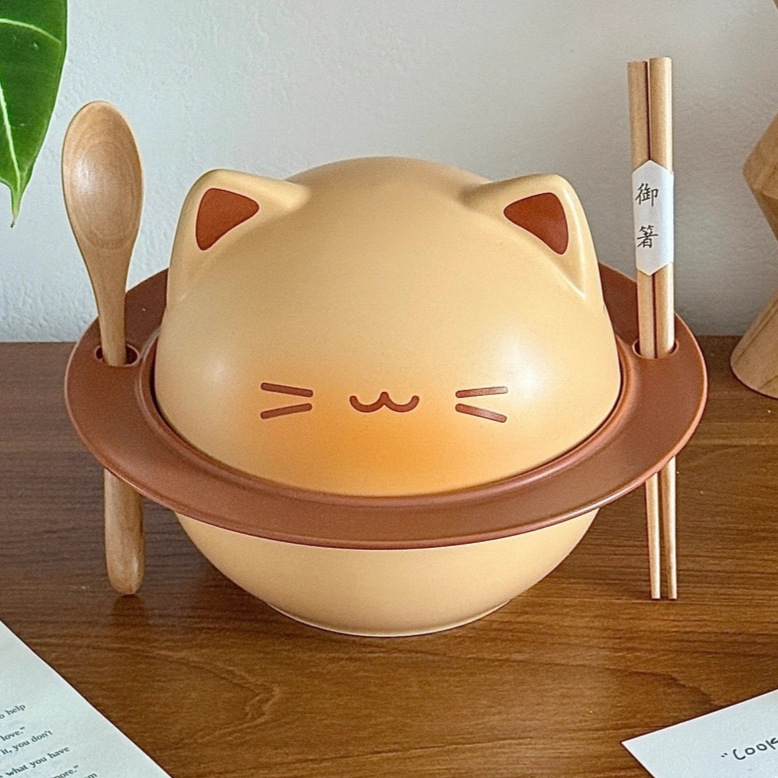 创意卡通烤面包小猫系列餐具套装陶瓷泡面碗杯碟学生宿舍家用送礼