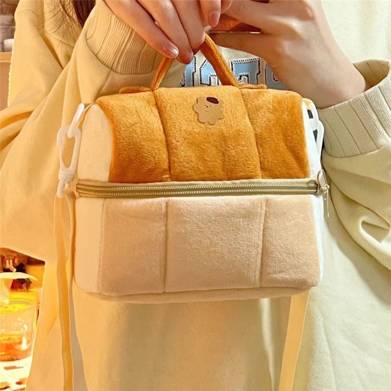 Cute Toast Bread Cosmetic Bag Large Capacity Ins Style Good-looking Portable Storage Bag Portable Cross Body Camera Bag