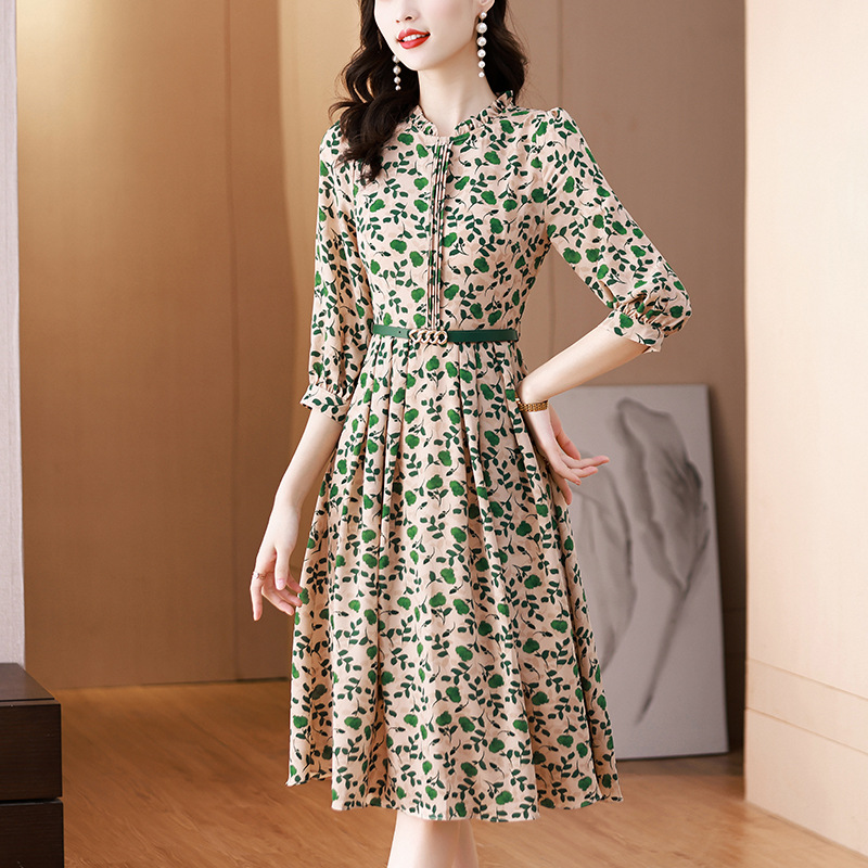 恒源祥真丝连衣裙春装女2023年新款高端国大牌高级感桑蚕丝中长裙