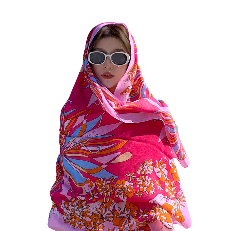 Pink Scarf Scarf Travel Sun Protection Scarf Women's Summer Ethnic Style Scarf Outer Wear Long Thin Seaside Shawl