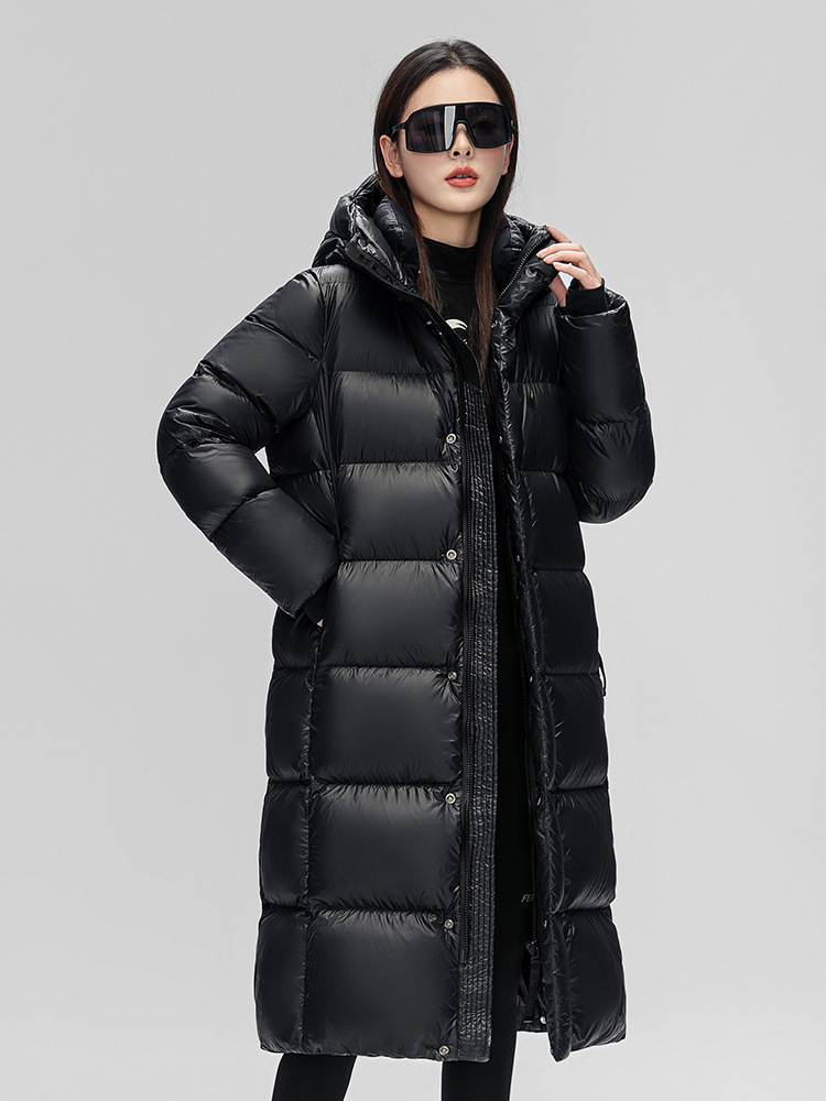 专柜品牌黑金八格羽绒服女长款过膝2023新款冬季鹅绒保暖加厚外套