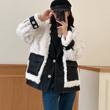 [本初]小众设计感仿羊羔毛外套女冬季新款PU皮拼接毛毛绒夹克上衣