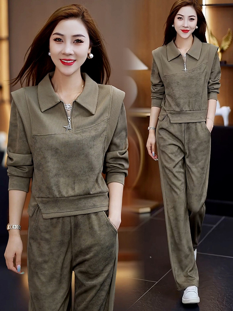 休闲运动服套装女2024秋季新款洋气减龄显瘦卫衣阔腿裤时尚两件套