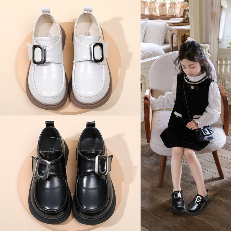 女童皮鞋2024秋季新款儿童公主鞋黑色英伦风小女孩乐福单鞋外贸