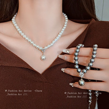 法式百搭珍珠锆石水滴项链复古轻奢高级感毛衣链小众气质饰品批发