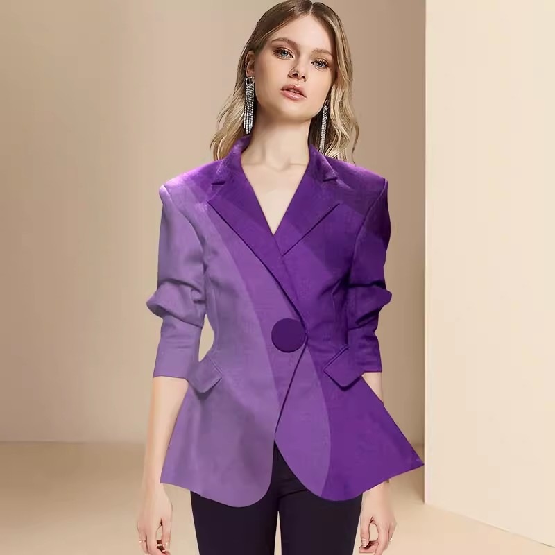 迪菲丽格篙级感紫色西装外套女春季2024新款收腰气质通勤职业西服