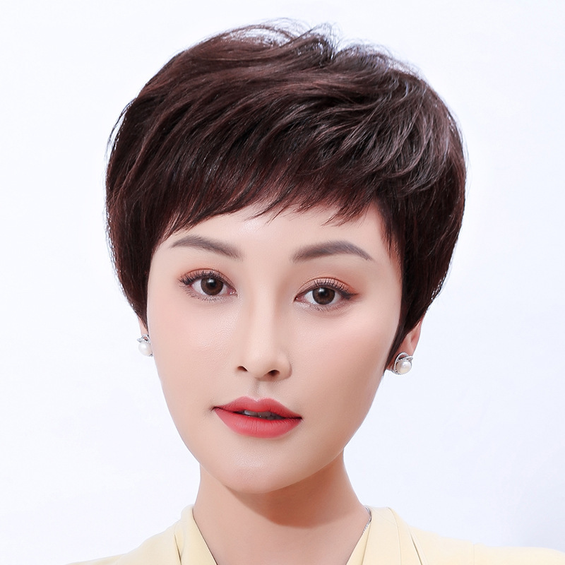 假发全头套短发中老年妈妈假发女仿真发自然纹理烫高透气假发