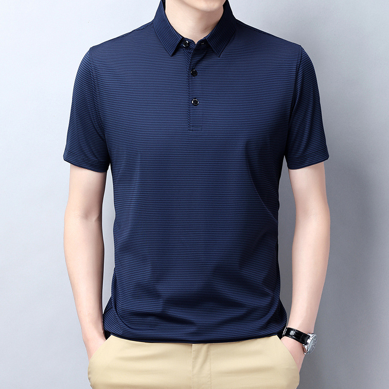 品牌男装2024夏季桑蚕丝短袖t恤男士翻领体恤商务休闲polo衫垂感