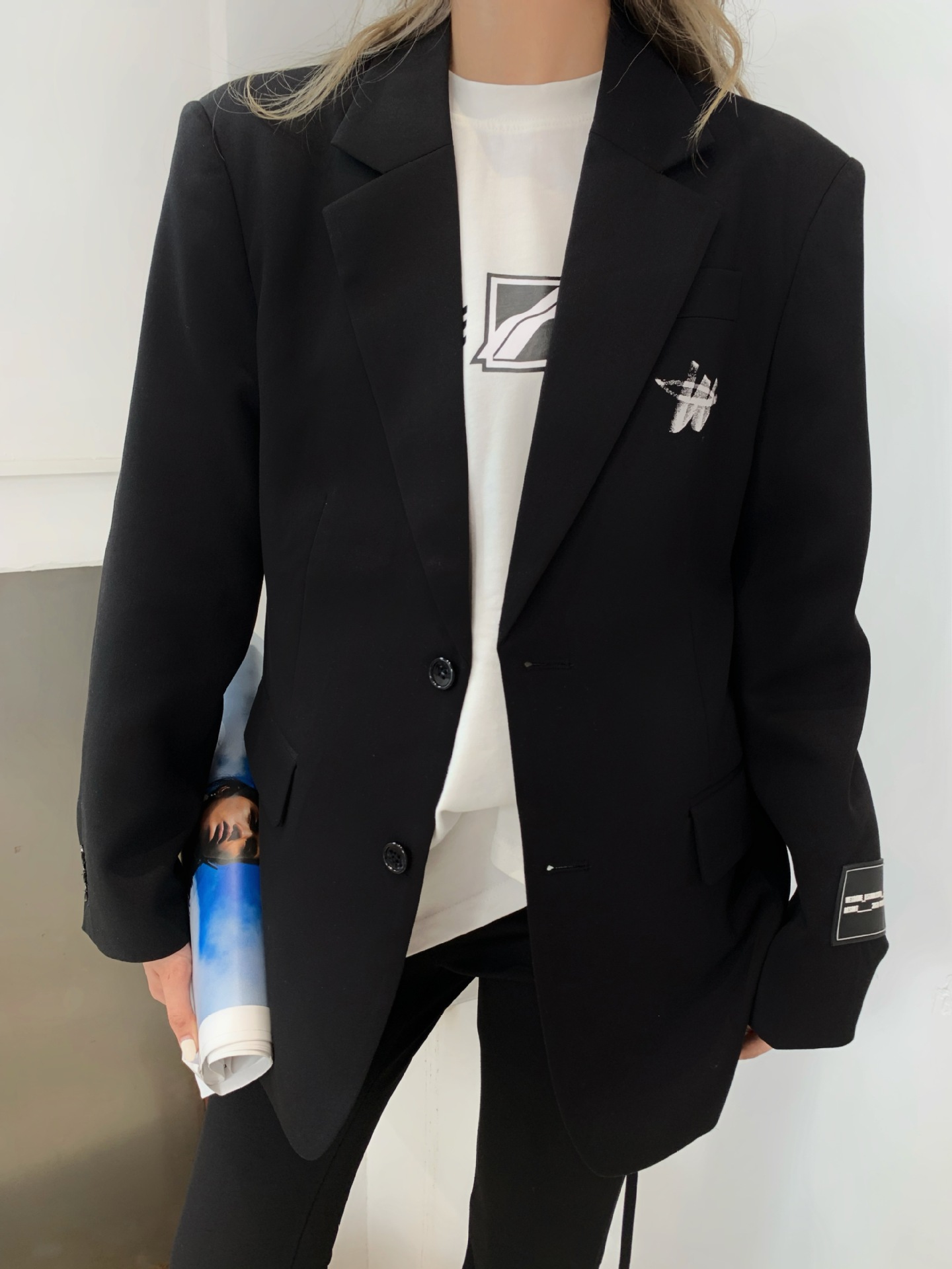 0成交0件welldone权志龙同款阔型休闲后背浮雕印压字母logo西装外套