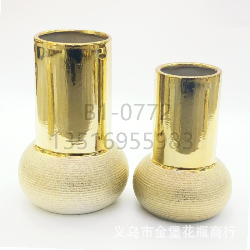 Design Simple Shrink Point Glaze Craft Ceramic Vase Thread Golden Flower Flower Pot Crafts Decoration Factory Wholesale