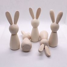 复活节DIY彩绘原木色兔子创意涂鸦木质兔子小摆件禾木动物diy摆件