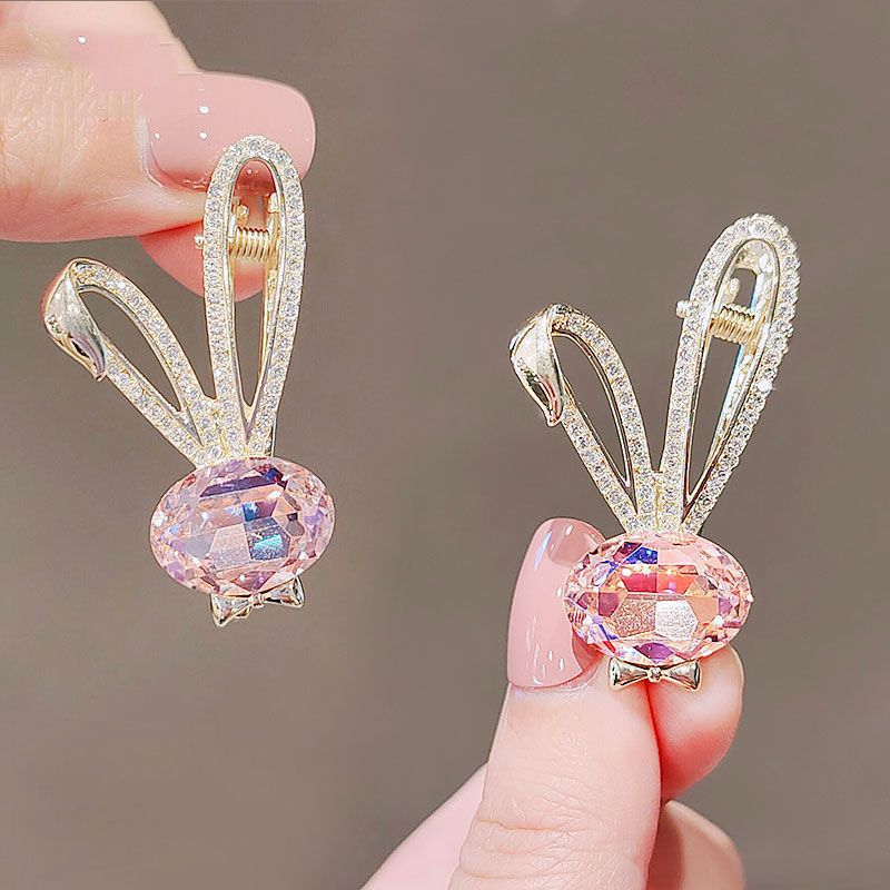 可爱水晶兔子发夹2024新款日系甜美水晶刘海少女侧边夹鸭嘴夹发卡
