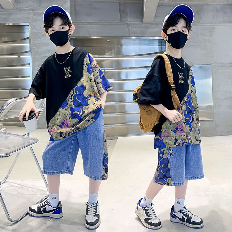 Children's Clothing Boys Summer Suit 2023 New Summer Boys Middle and Big Children Sports Thin Section Two-Piece Set Handsome Fashion