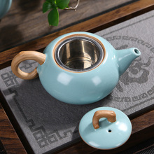 汝窑茶壶内置过滤网小号开片可养茶具陶瓷单壶红茶泡茶器配干泡盘