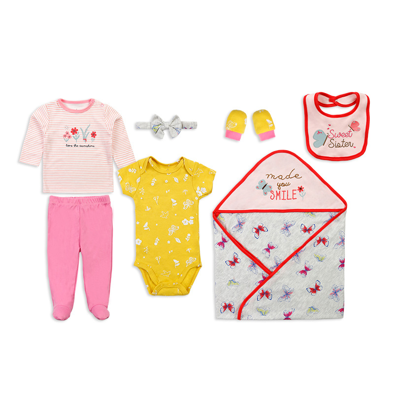 SOURCE Factory in Stock Wholesale European and American Baby Jumpsuit Short Ha Long T Skinny Trousers 7-Piece Set New Spring Hot