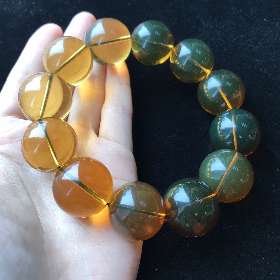 直播墨西哥蓝珀手串个别珠子带细微小灰3a品质 珠子大气颜色魅力