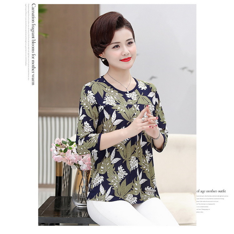 New Women's Clothing 2023 Spring/Summer Middle-Aged and Elderly Women's Half-Sleeve Shirt Fat Mom Loose plus Size Summer T-shirt