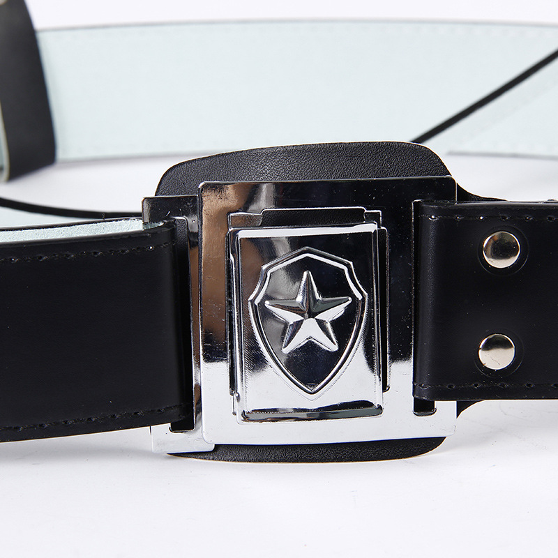 新款白色黑色保安武装配件皮带圆扣皮带 pu皮革盾牌方扣铁扣皮带