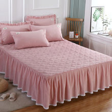 夹棉床罩床裙单件水洗棉加厚保护防尘套花边四季可用床单