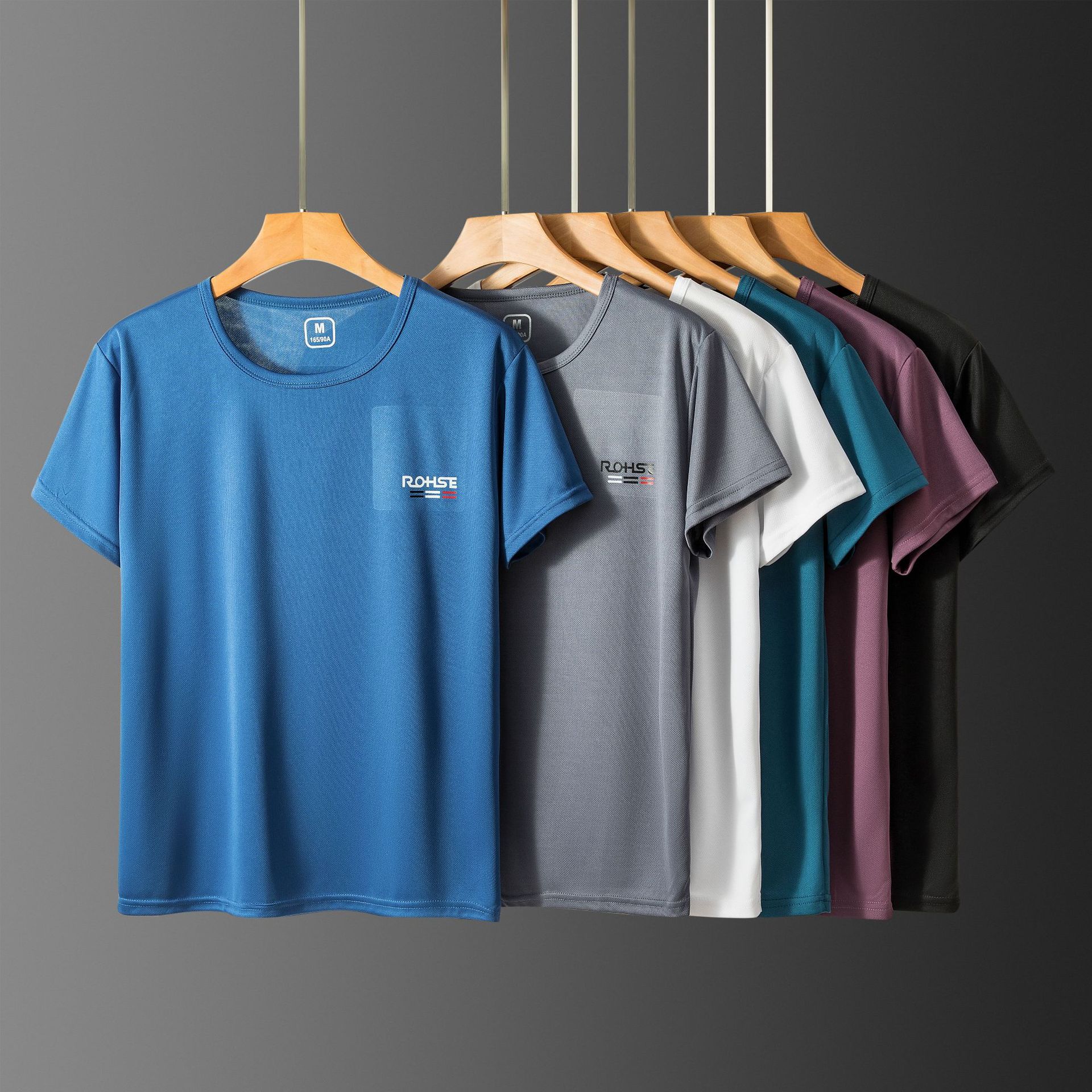 速干衣男士短袖t恤衫夏季弹力冰丝圆领大码中青年男装纯色体恤衫