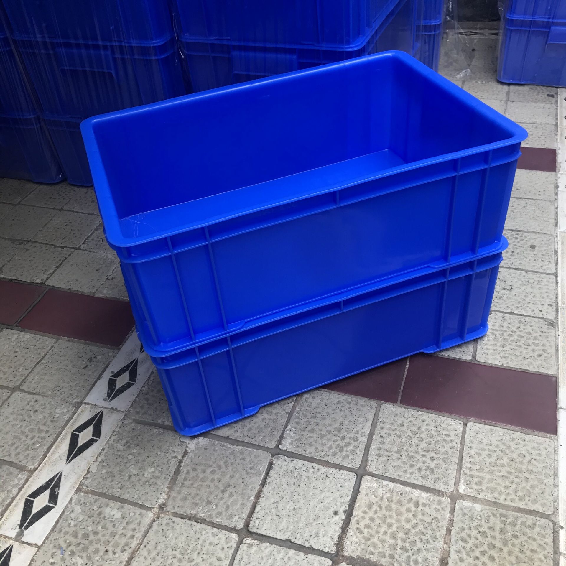 福建晋江铁耳菜箩625*425*294 mm水果塑料箱 蓝色蔬菜筐子-报价