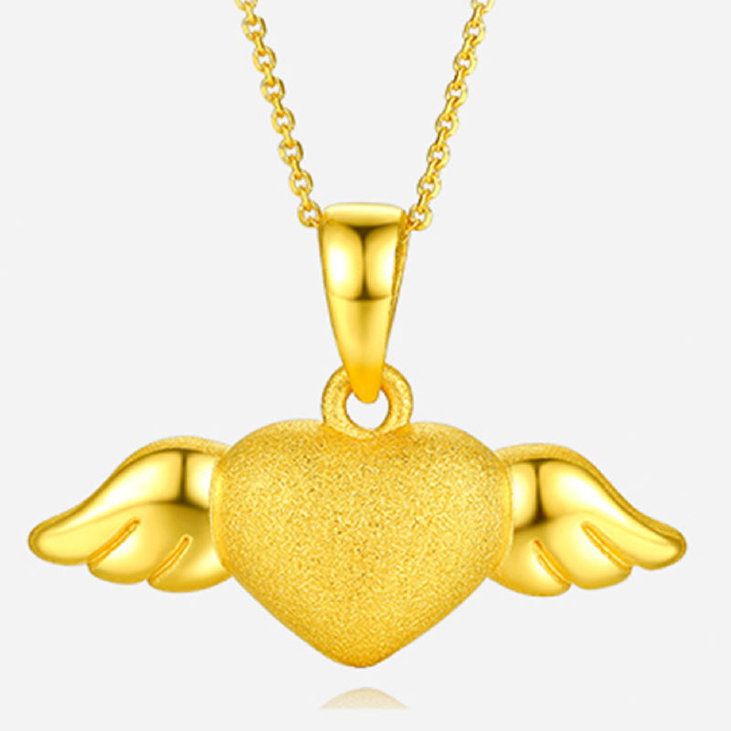 天使翅膀造型吊坠女3d立体硬金天使之心挂坠爱心翅膀吊坠项链礼物