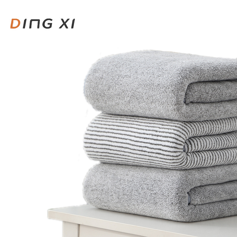 Anti-Coral Fleece Bamboo Charcoal Fiber Bath Towel Three-Piece Set Suit Striped European and American Beach Towel Absorbent Thickened Wholesale