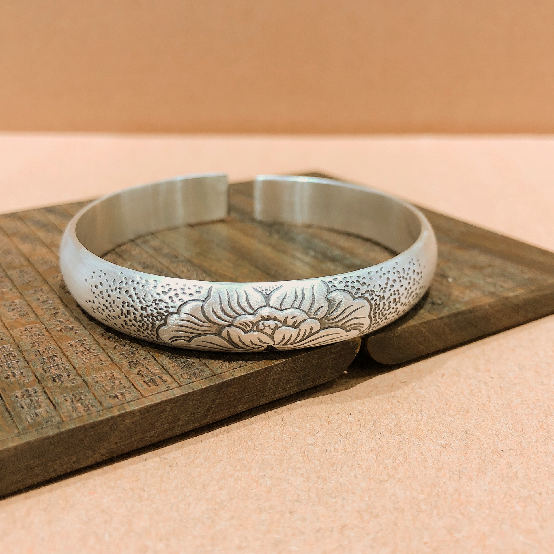 心经磨砂纯银手镯