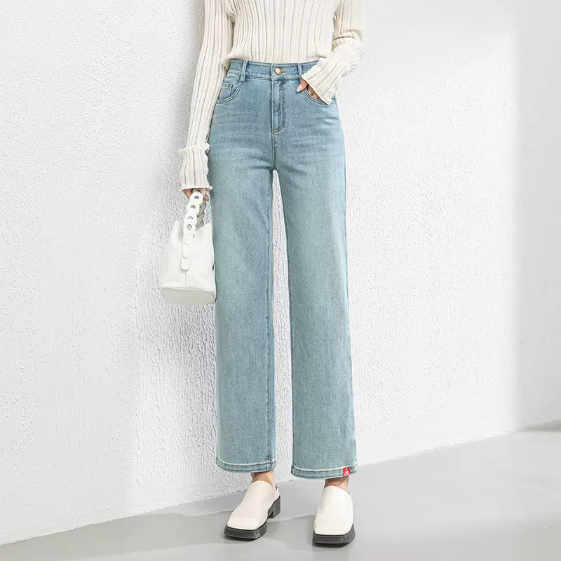 如果2026春季百搭牛仔九分直筒裤韩版高腰显瘦窄版阔腿裤女20105