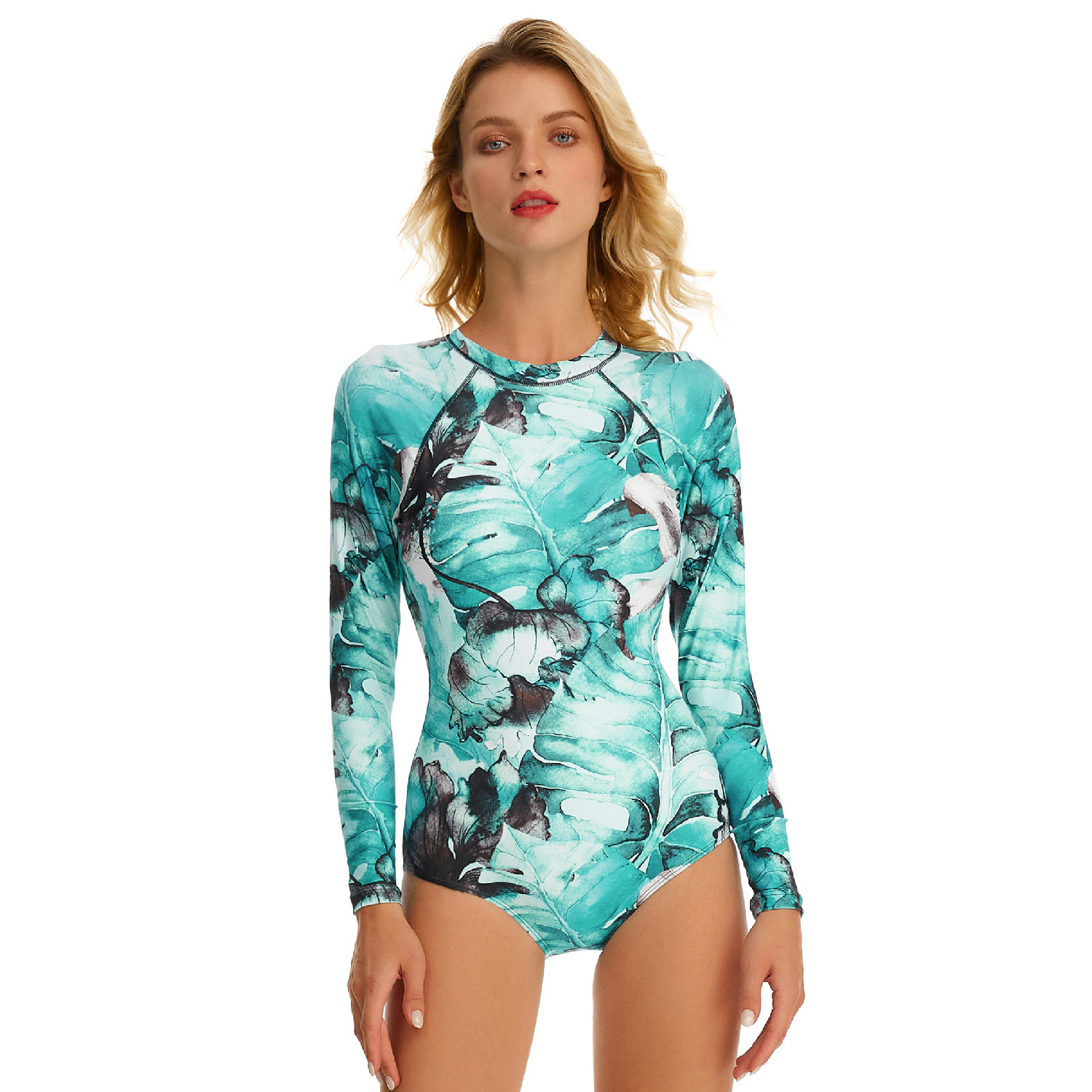 European and American Foreign Trade One-Piece Long Sleeves Surfing Suit Sunscreen Women's Swimsuit Diving Suit Sexy Swimsuit