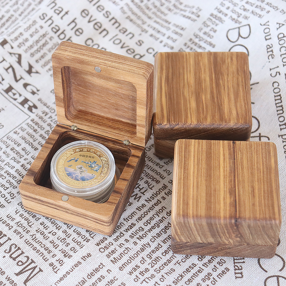 61小斑马木纪念币奖章徽章古钱币实木盒包装银元盒复古风收藏盒