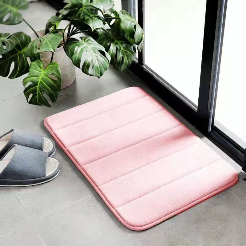 Floor Mat Quilted Coral Cashmere Mats Household Bathroom Absorbent Soft Mat Pure Color Thickened Bathroom Latex Anti-Slip Dots Floor Mat