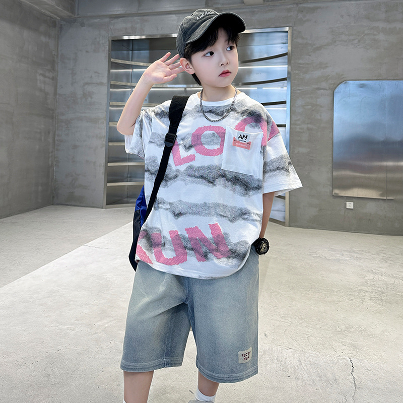 童装男童夏装t恤2024新款中大童夏季男孩夏款短袖帅气上衣潮t批发