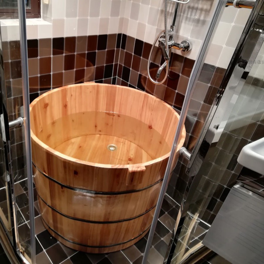 圆形木桶泡澡浴桶药浴熏蒸洗澡成人小孩浴盆浴缸带盖家用实木浴桶