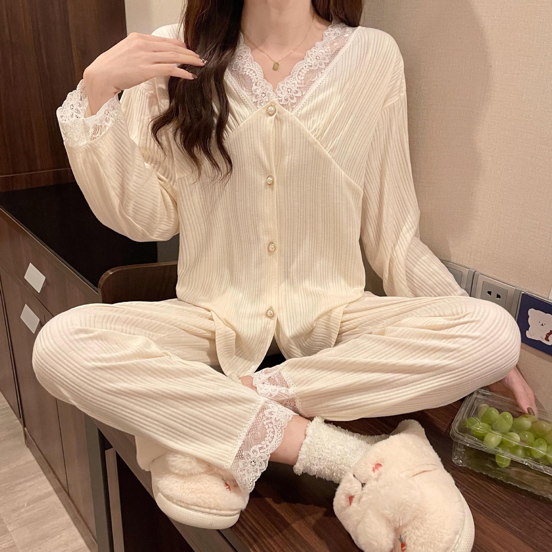 睡衣春秋款女棉质长袖2022年新款气质性感秋季两件套家居服