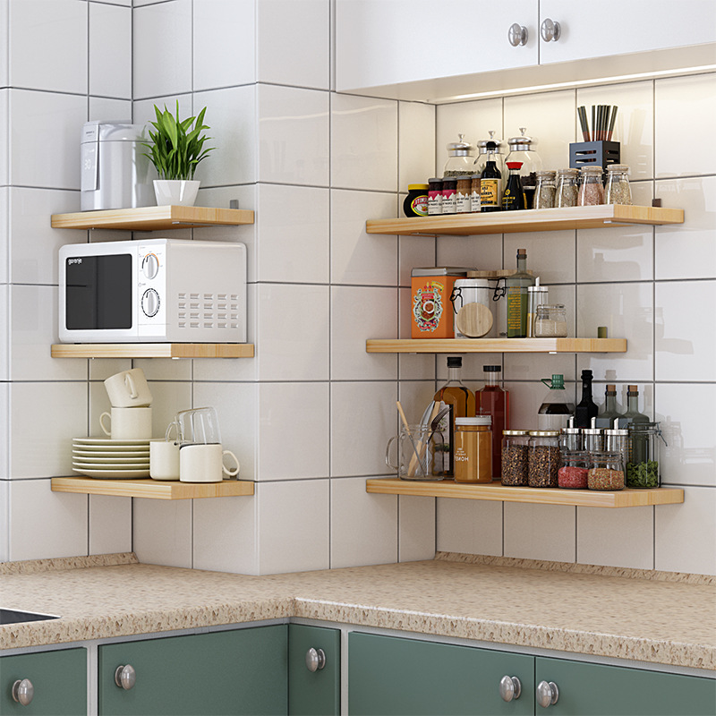 免打孔墙上置物架厨房隔板实木一字搁板墙壁书架壁挂浴室收纳架子