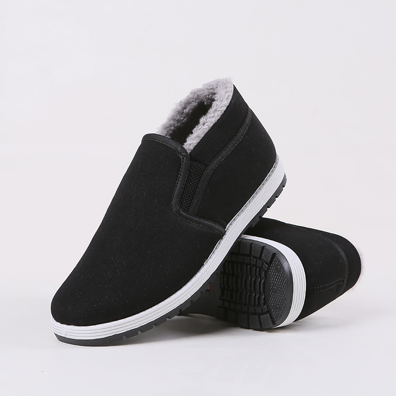 Winter Fleece-lined Thick Old Beijing Cloth Shoes Men's Cotton-Padded Shoes Warm and Comfortable Slip-on Lazy Shoes Work Cotton Shoes