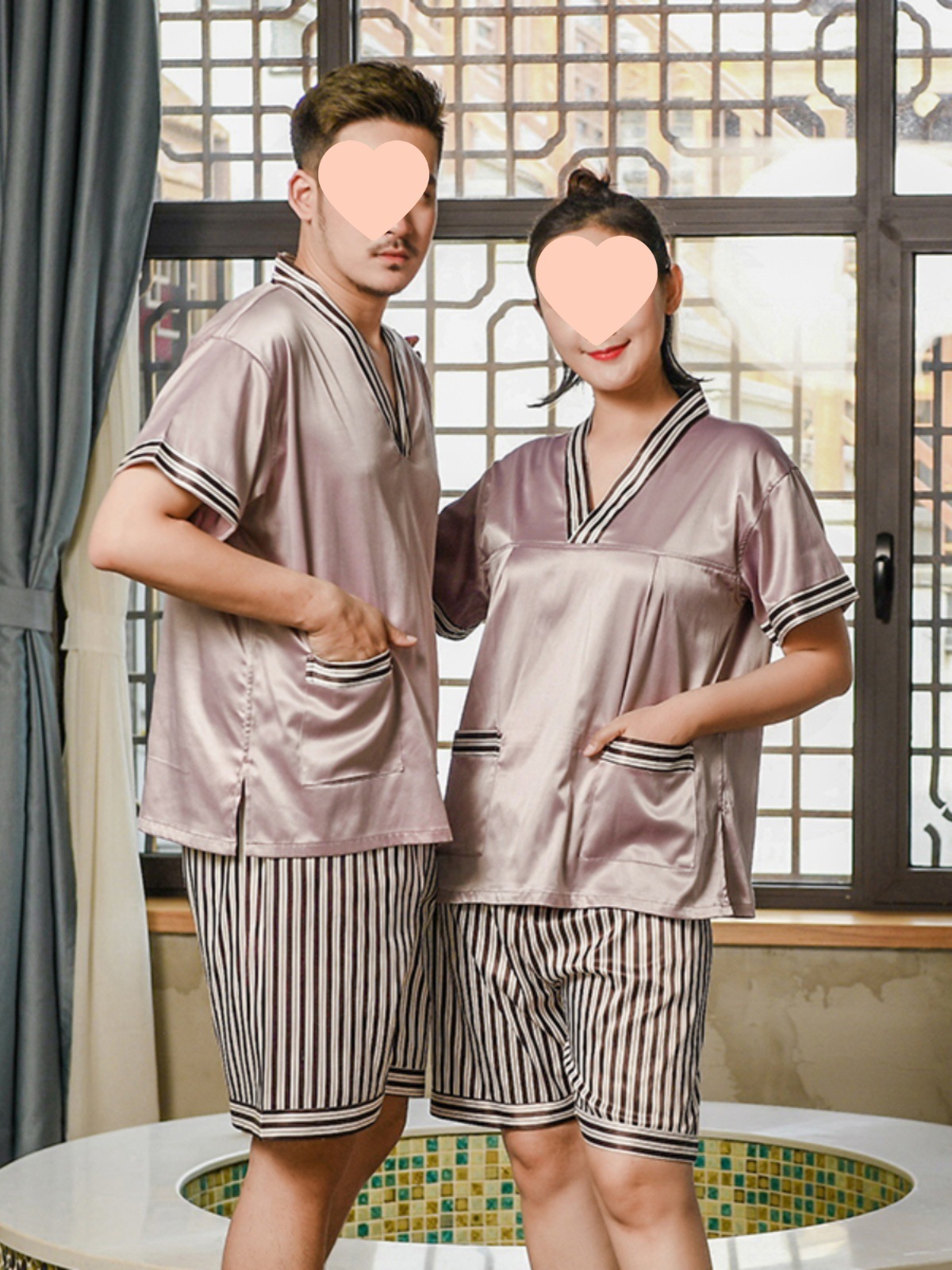 2020新款浴服情侣男女款纯棉贡缎汗蒸服洗浴足疗按摩养生套装