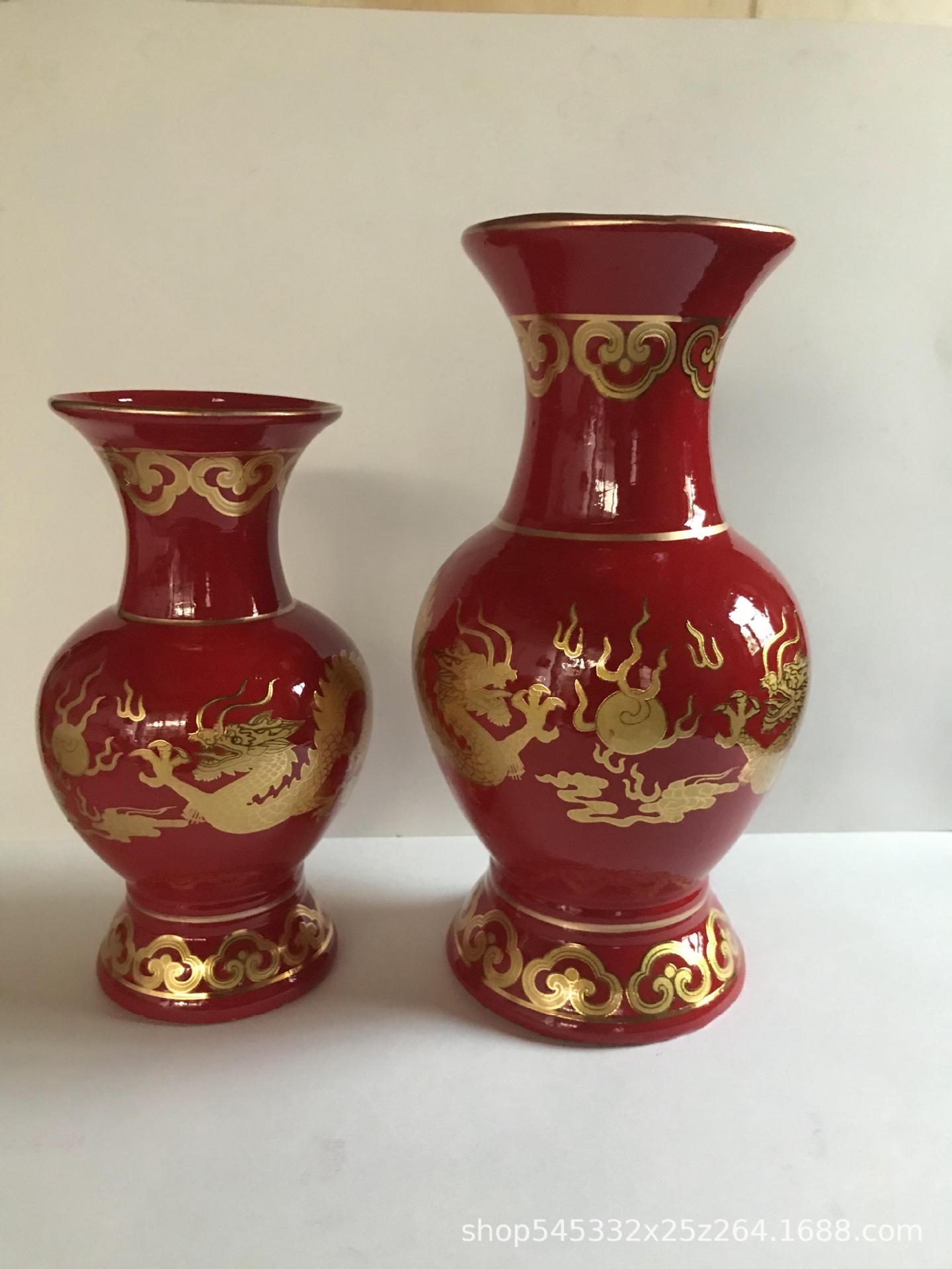 双龙红釉陶瓷花瓶佛具用品摆设插花花插用具-阿里巴巴