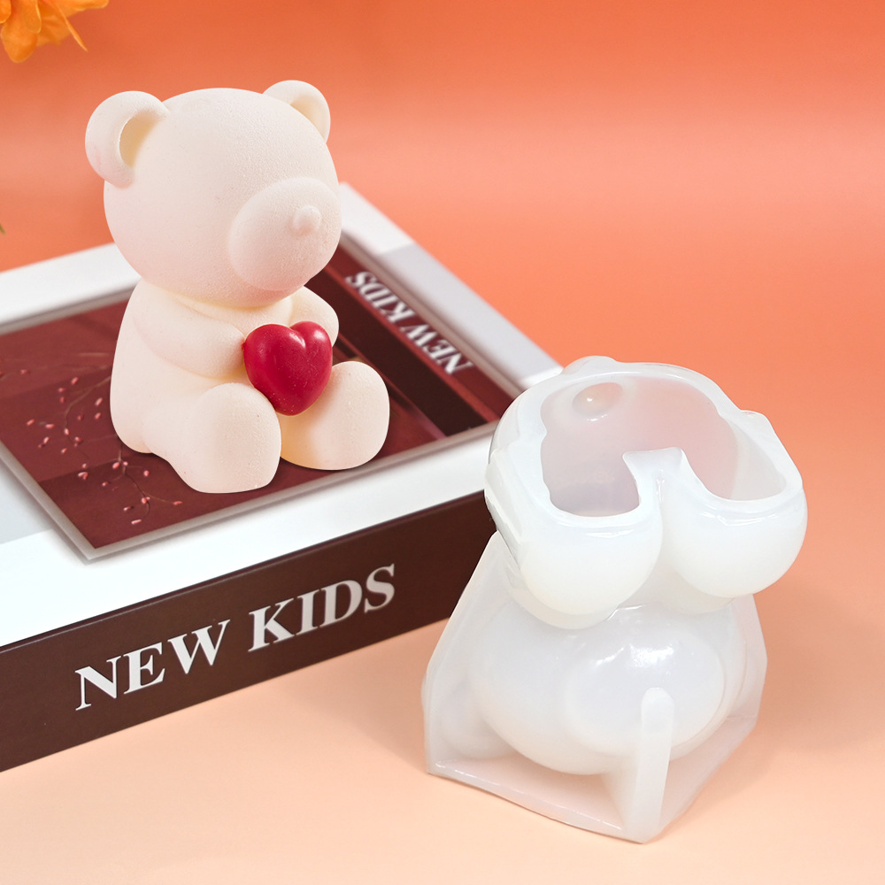 情人节爱心小熊蜡烛硅胶模具 抱抱熊巧克力磨具装饰蛋糕烘焙工具