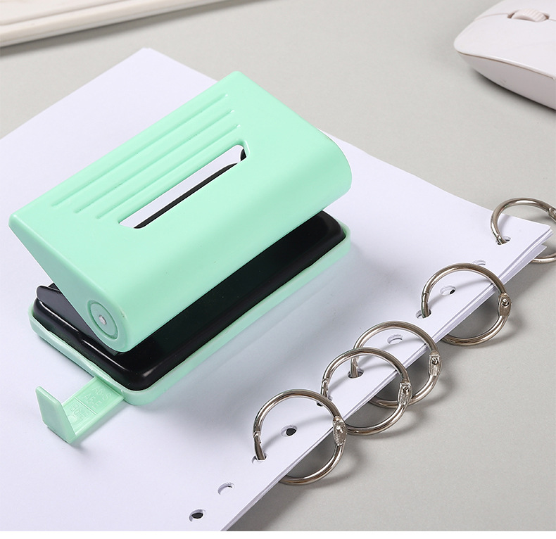 马卡龙色手动省力双孔活页本打孔器带量尺圆孔金属打孔机办公用品