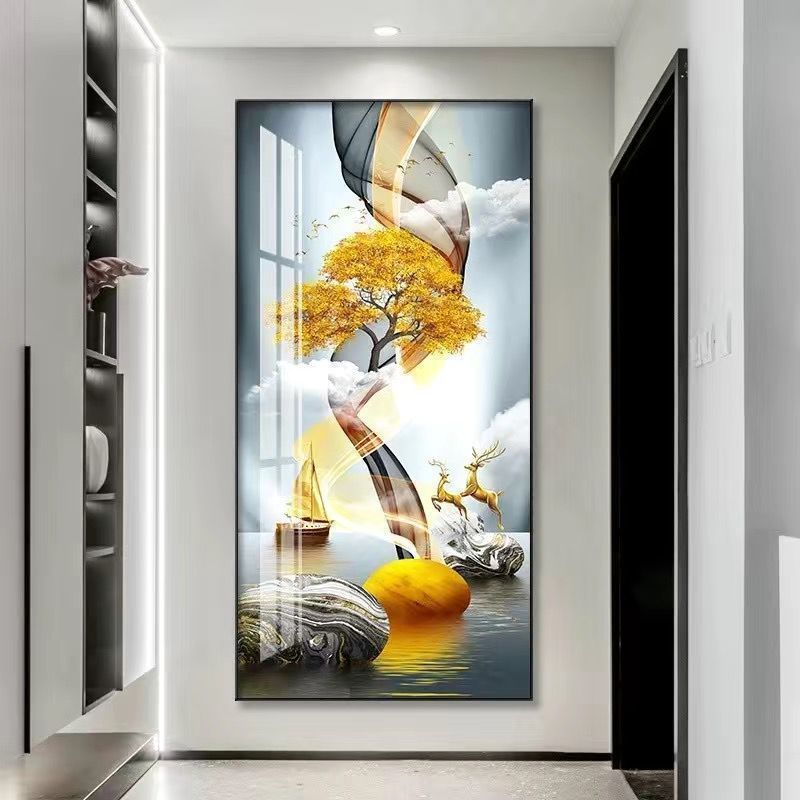 入户玄关装饰画竖版客厅走廊过道挂画现代简约壁画风水水晶画