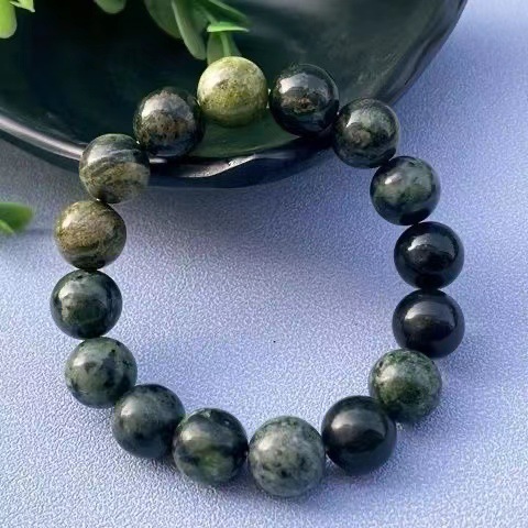 天然药王石药用磁疗养生保健墨绿玉黑包公单圈男女款手串