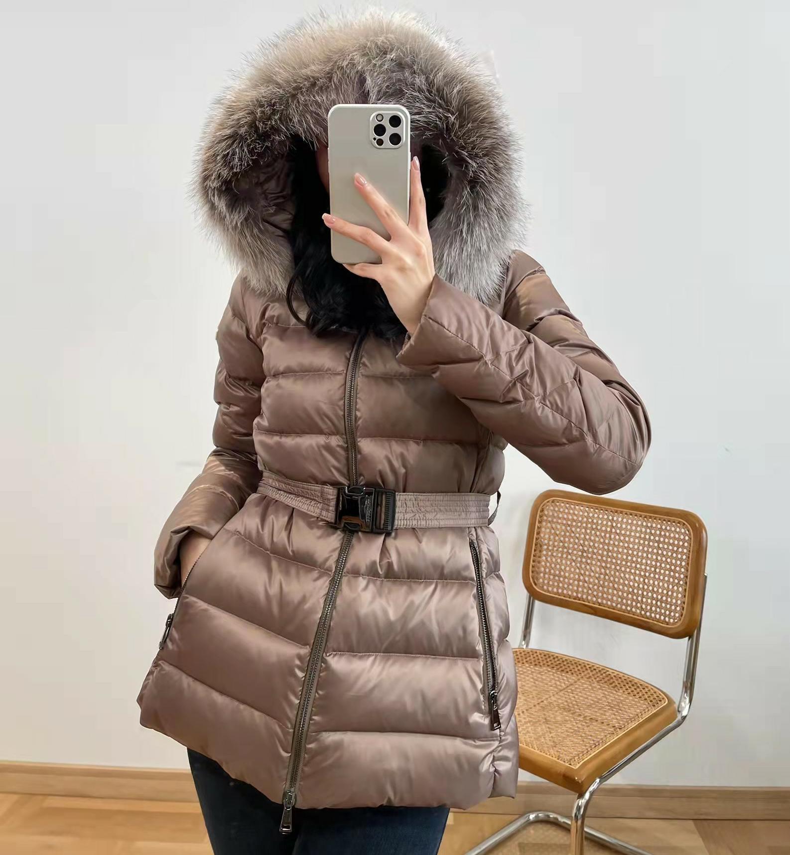 mk冬季新款女式潮流羽绒服过膝中长款狐狸毛领收腰加厚保暖外套女