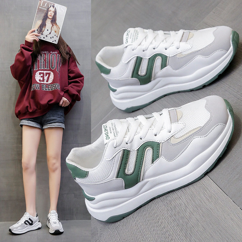 2022春秋季新款老爹鞋女时尚休闲运动鞋女佰搭学生系带厚底女鞋子
