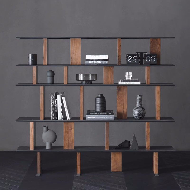 ob意式ko置物架北美铁艺书架进口创意胡桃木实木现代简约黑金属